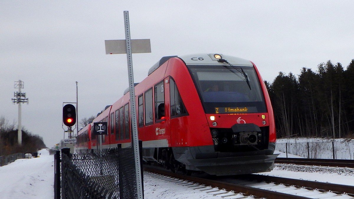 Dual-mode hydrogen regional passenger train running on track in France