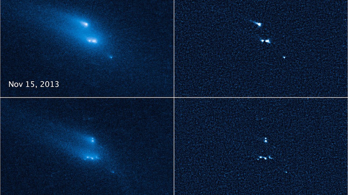 Rocky near-Earth asteroid illuminated in deep space against field of distant stars
