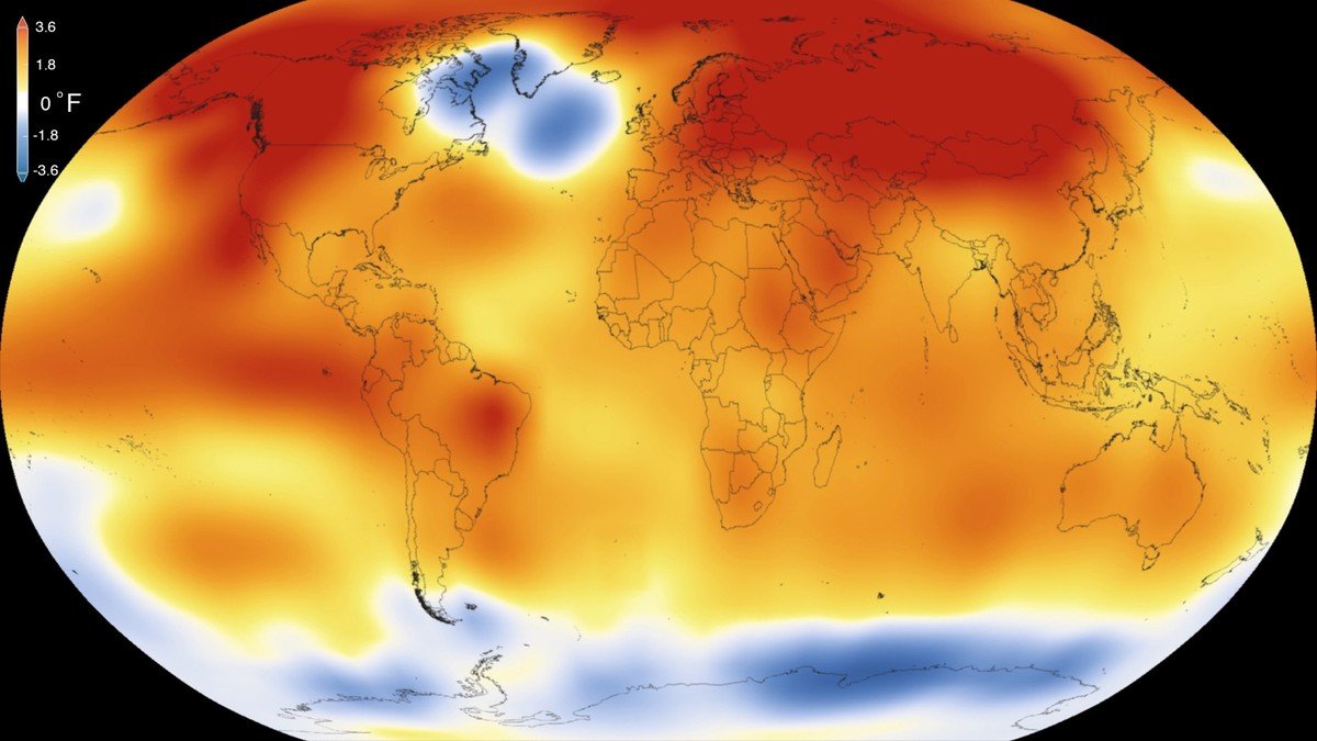 Satellite visualization of global sea surface and air temperature anomalies