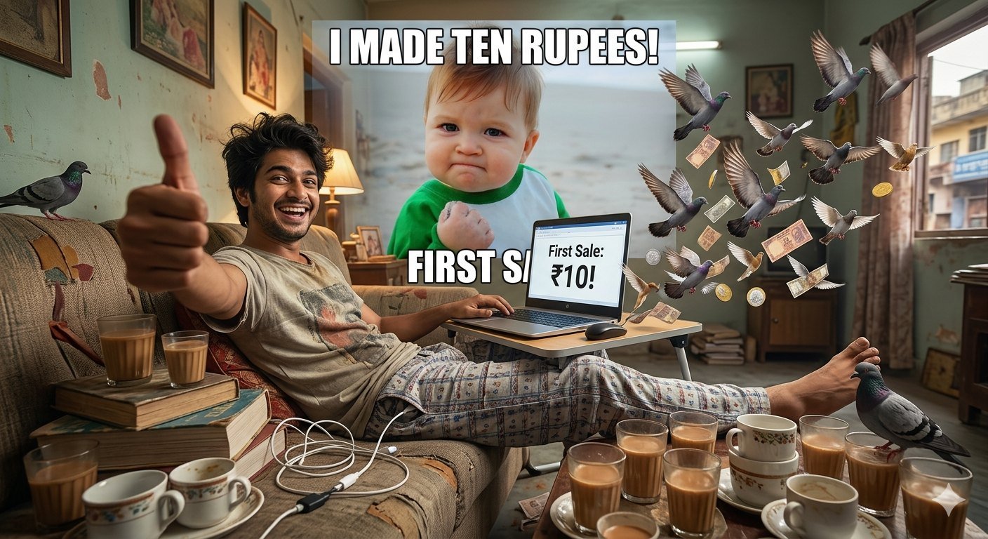 Illustration für keine Investition? Starten Sie Online-Verkauf aus Indien wie ein Chef (oder ein Broke Hustler)