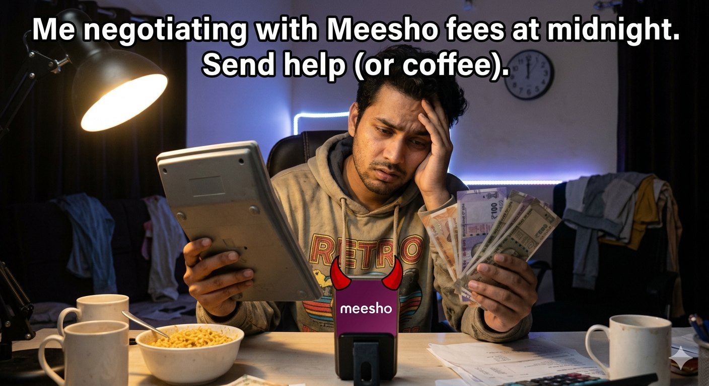 Ilustración destacada para el Sneaky Slice Meesho toma mientras empacas Cajas Como un Sucker: Meesho Comisión Precios