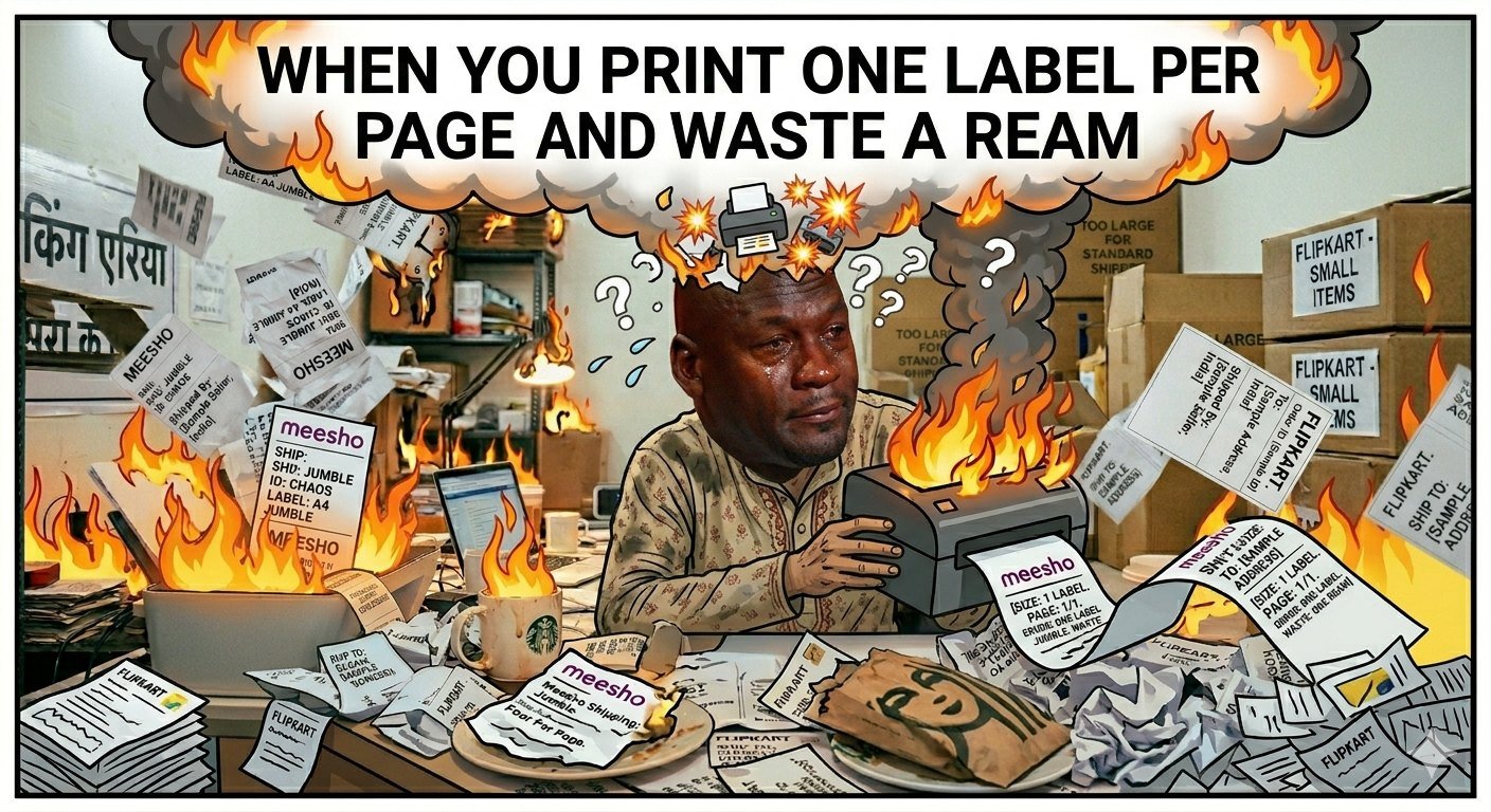 Ilustración destacada para Top Mistakes Meesho Sellers Make Al imprimir Etiquetas de envío: Debido a que usted es bienvenido, Chaos Merchants