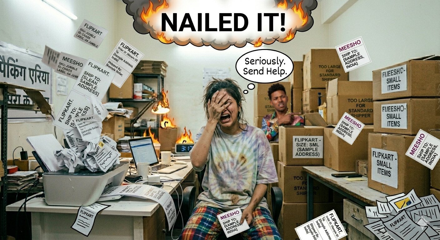 Illustration für Top-Fehler, die Meesho-Verkäufer beim Drucken von Versandetiketten machen: Weil Sie willkommen sind, Chaos-Händler