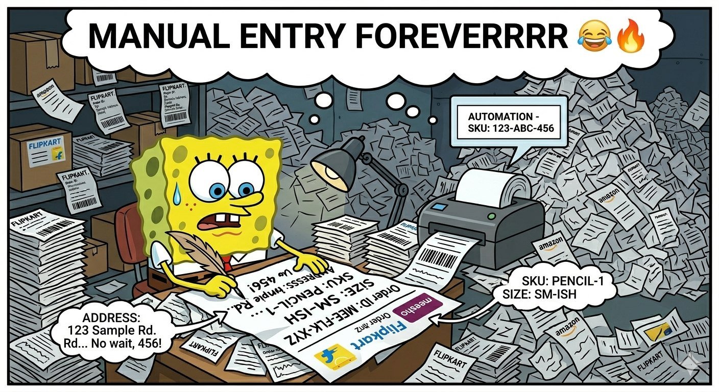 Ilustración destacada para ¿Por qué sigues escribiendo SKUs a mano sobre etiquetas de envío como es 1999 (Y cómo arreglar tu vida triste)