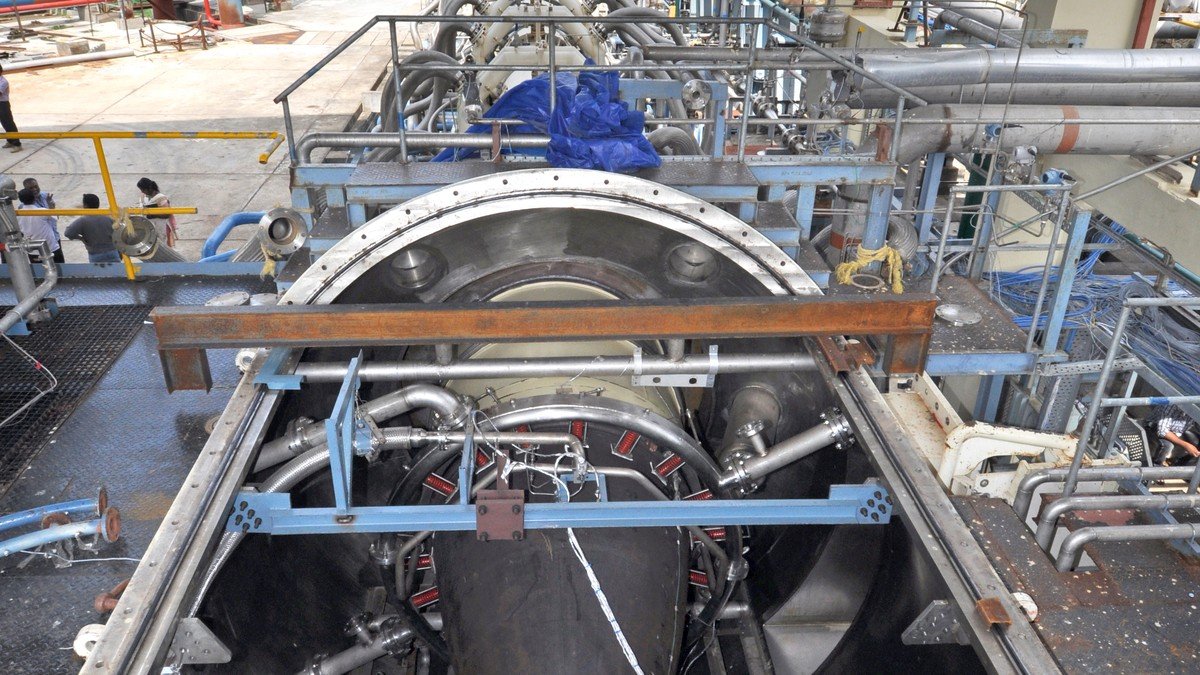 ISRO CE20 cryogenic rocket engine firing on the test stand at Mahendragiri