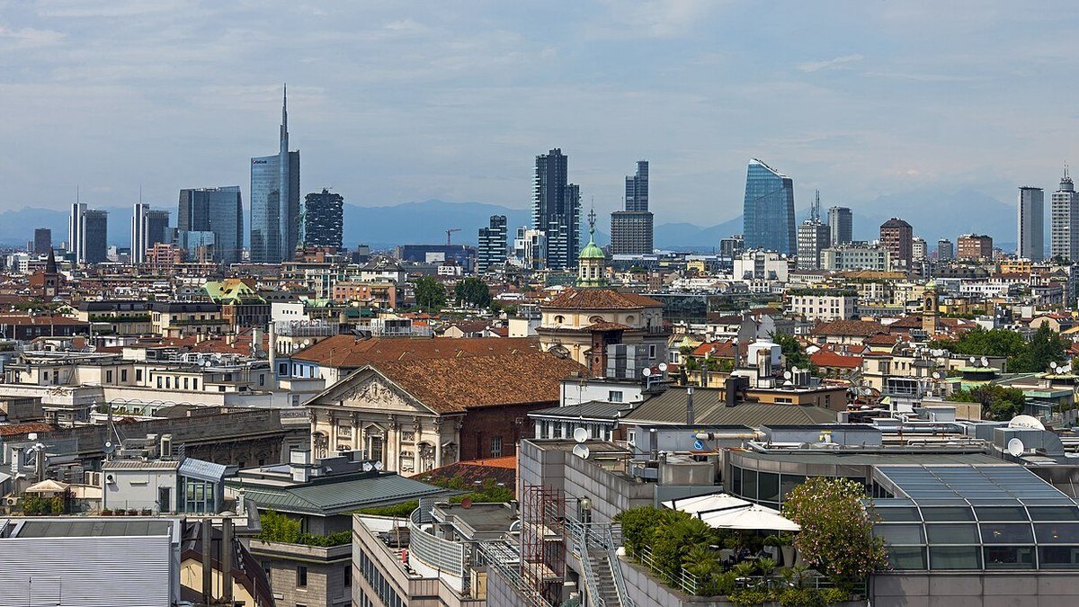 Exterior view of modern high-tech hyperscale cloud data center facility near Milan