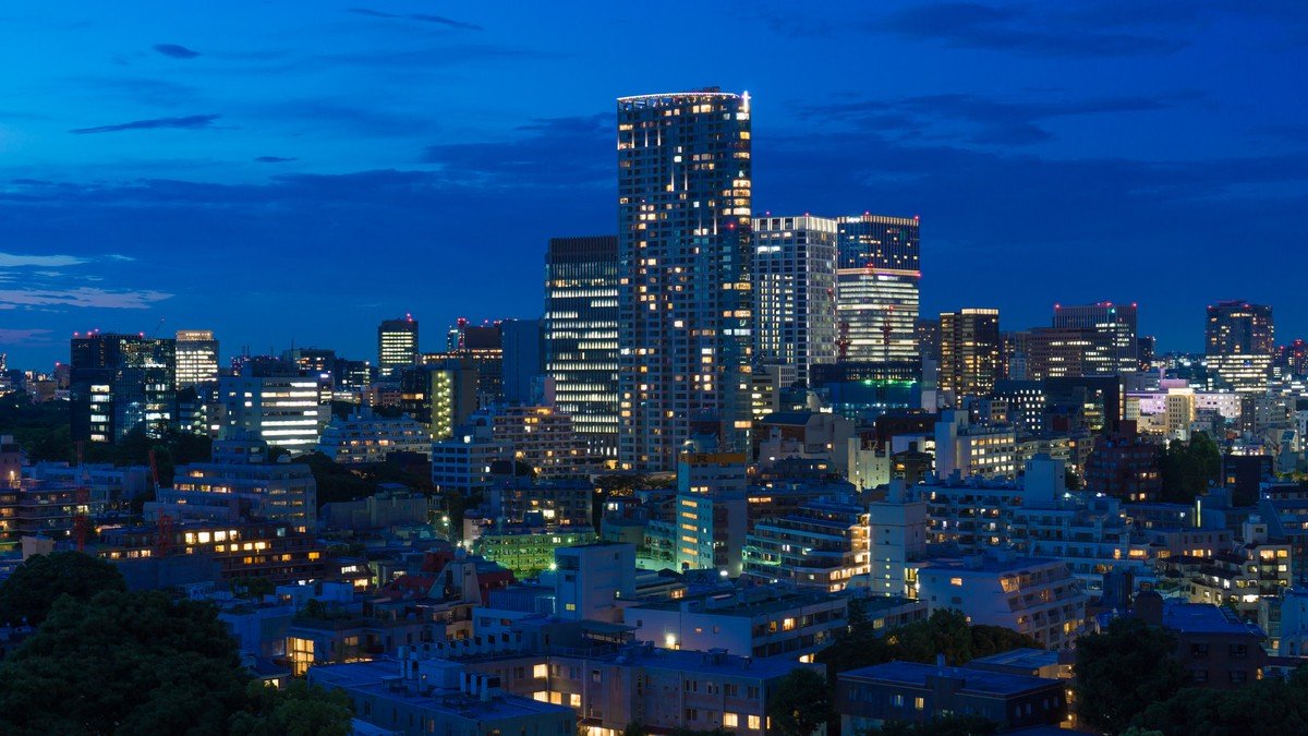 SoftBank corporate headquarters building and Tokyo skyline architecture