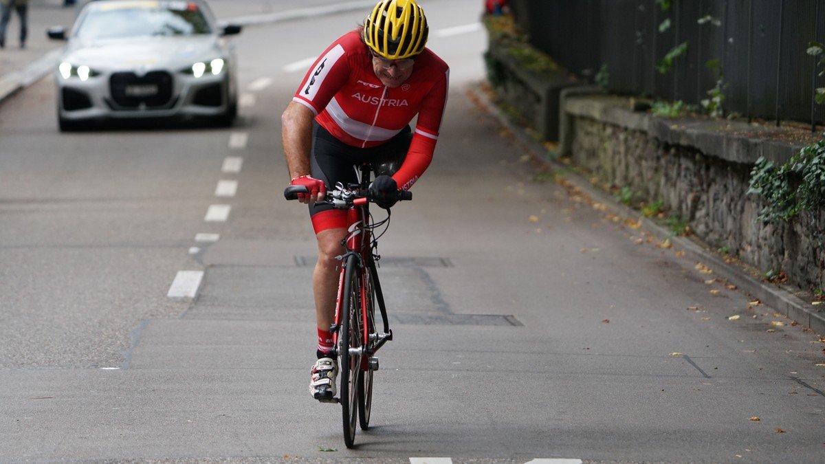 Elite cyclists racing along the undulating circuit during the UCI Road World Championships in Zurich